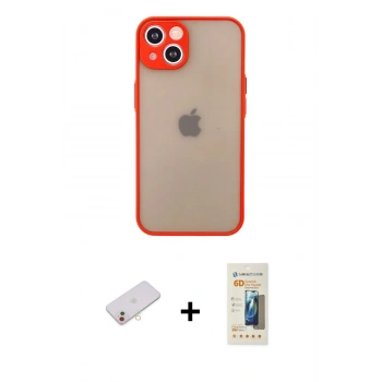 MARSİLYAN™- iPhone 13 Mini Kılıf Ahenk Çizgi Serisi - Siyah 6D Mat Seramik Hayalet Nano Ekran Koruyucu + Renkli Kamera Lens Koruma Cam - YL