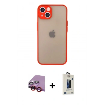 MARSİLYAN™- iPhone 13 Mini Kılıf Ahenk Çizgi Serisi - Siyah Bilvis Hayalet Cam Ekran Koruyucu + Raze Metal Kamera Lens - KI