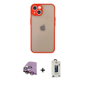 MARSİLYAN™- iPhone 13 Mini Kılıf Ahenk Çizgi Serisi - Siyah Bilvis Hayalet Cam Ekran Koruyucu + Raze Metal Kamera Lens - PE