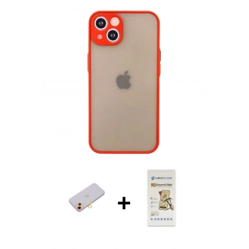 MARSİLYAN™- iPhone 13 Mini Kılıf Ahenk Çizgi Serisi - Siyah Mat Seramik Nano Ekran Koruyucu + Renkli Kamera Lens Koruma Cam - SI