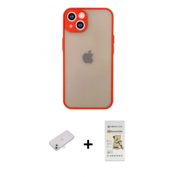 MARSİLYAN™- iPhone 13 Mini Kılıf Ahenk Çizgi Serisi - Siyah Mat Seramik Nano Ekran Koruyucu + Renkli Kamera Lens Koruma Cam - YL