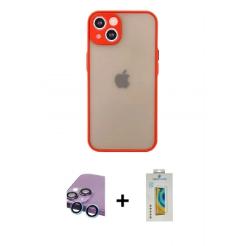 MARSİLYAN™- iPhone 13 Mini Kılıf Ahenk Çizgi Serisi - Siyah Polymer Nano Ekran Koruyucu + Raze Metal Kamera Lens - MI