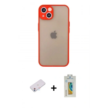 MARSİLYAN™- iPhone 13 Mini Kılıf Ahenk Çizgi Serisi - Siyah Polymer Nano Ekran Koruyucu + Renkli Kamera Lens Koruma Cam - PE