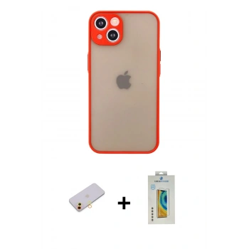 MARSİLYAN™- iPhone 13 Mini Kılıf Ahenk Çizgi Serisi - Siyah Polymer Nano Ekran Koruyucu + Renkli Kamera Lens Koruma Cam - SI