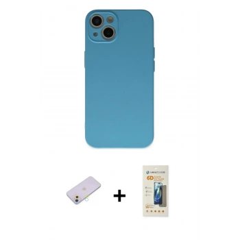 MARSİLYAN™- iPhone 13 Mini Kılıf Ahenk Serisi - Siyah 6D Mat Seramik Hayalet Nano Ekran Koruyucu + Renkli Kamera Lens Koruma Cam - SI