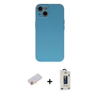 MARSİLYAN™- iPhone 13 Mini Kılıf Ahenk Serisi - Siyah Bilvis Hayalet Cam Ekran Koruyucu + Renkli Kamera Lens Koruma Cam - SI