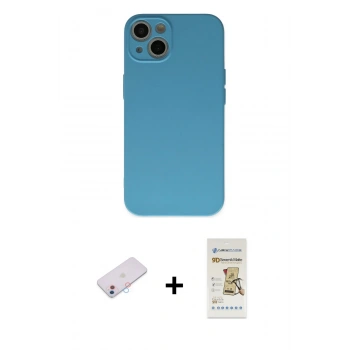 MARSİLYAN™- iPhone 13 Mini Kılıf Ahenk Serisi - Siyah Mat Seramik Nano Ekran Koruyucu + Renkli Kamera Lens Koruma Cam - PE