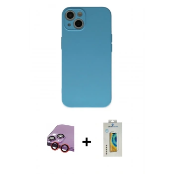 MARSİLYAN™- iPhone 13 Mini Kılıf Ahenk Serisi - Siyah Polymer Nano Ekran Koruyucu + Raze Metal Kamera Lens - KI