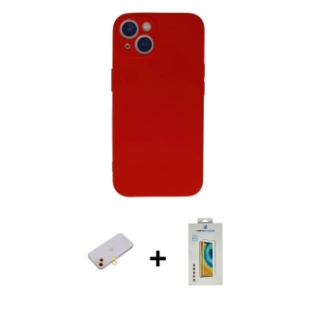 MARSİLYAN™- iPhone 13 Mini Kılıf Ahenk Serisi - Siyah Polymer Nano Ekran Koruyucu + Renkli Kamera Lens Koruma Cam - SI