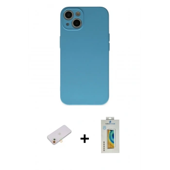 MARSİLYAN™- iPhone 13 Mini Kılıf Ahenk Serisi - Siyah Polymer Nano Ekran Koruyucu + Renkli Kamera Lens Koruma Cam - TU
