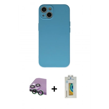 MARSİLYAN™- iPhone 13 Mini Kılıf Ahenk Serisi - Siyah Polymer Nano Ekran Koruyucu + Raze Metal Kamera Lens - YL