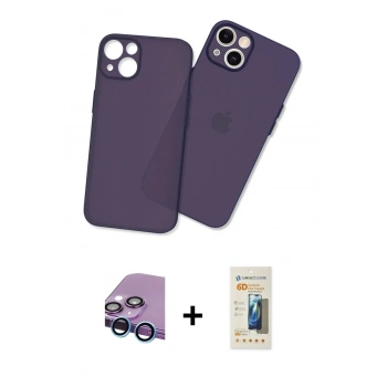 MARSİLYAN™- iPhone 13 Mini Kılıf Atlas Minimal Prime - Siyah 6D Mat Seramik Hayalet Nano Ekran Koruyucu + Raze Metal Kamera Lens - MI