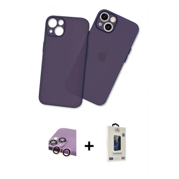 MARSİLYAN™- iPhone 13 Mini Kılıf Atlas Minimal Prime - Siyah Bilvis Hayalet Cam Ekran Koruyucu + Raze Metal Kamera Lens - PE