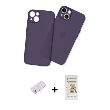MARSİLYAN™- iPhone 13 Mini Kılıf Atlas Minimal Prime - Siyah Mat Seramik Nano Ekran Koruyucu + Renkli Kamera Lens Koruma Cam - PE
