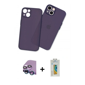 MARSİLYAN™- iPhone 13 Mini Kılıf Atlas Minimal Prime - Siyah Polymer Nano Ekran Koruyucu + Raze Metal Kamera Lens - MI