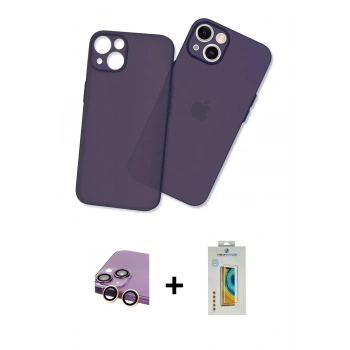 MARSİLYAN™- iPhone 13 Mini Kılıf Atlas Minimal Prime - Siyah Polymer Nano Ekran Koruyucu + Raze Metal Kamera Lens - PE