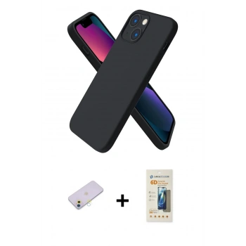 MARSİLYAN™- iPhone 13 Mini Kılıf Kozmos Yansıma Özel Seri - Siyah 6D Mat Seramik Hayalet Nano Ekran Koruyucu + Renkli Kamera Lens Koruma Cam - SI
