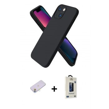 MARSİLYAN™- iPhone 13 Mini Kılıf Kozmos Yansıma Özel Seri - Siyah Bilvis Hayalet Cam Ekran Koruyucu + Renkli Kamera Lens Koruma Cam - SI