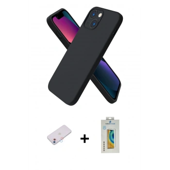 MARSİLYAN™- iPhone 13 Mini Kılıf Kozmos Yansıma Özel Seri - Siyah Polymer Nano Ekran Koruyucu + Renkli Kamera Lens Koruma Cam - PE