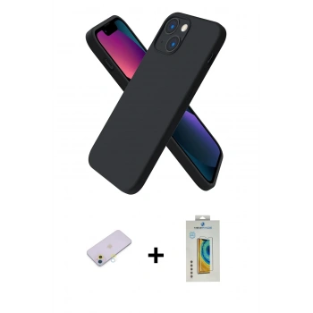 MARSİLYAN™- iPhone 13 Mini Kılıf Kozmos Yansıma Özel Seri - Siyah Polymer Nano Ekran Koruyucu + Renkli Kamera Lens Koruma Cam - SI