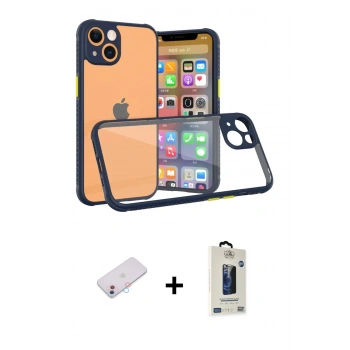MARSİLYAN™- iPhone 13 Mini Kılıf Nova Asil Özel Seri - Siyah Bilvis Hayalet Cam Ekran Koruyucu + Renkli Kamera Lens Koruma Cam - PE