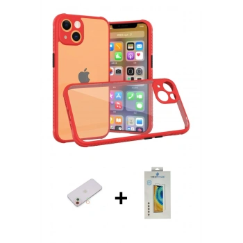 MARSİLYAN™- iPhone 13 Mini Kılıf Nova Asil Özel Seri - Siyah Polymer Nano Ekran Koruyucu + Renkli Kamera Lens Koruma Cam - YL