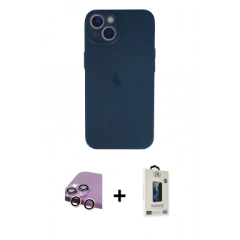 MARSİLYAN™- iPhone 13 Mini Kılıf Yadigar Yansıma Serisi - Siyah Bilvis Hayalet Cam Ekran Koruyucu + Raze Metal Kamera Lens - PE