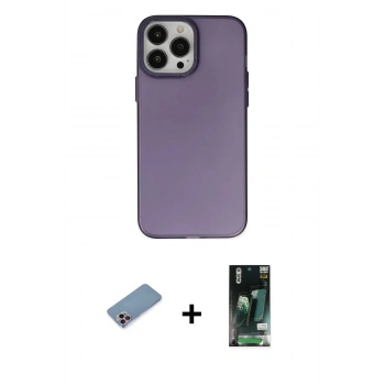 MARSİLYAN™- iPhone 13 Pro Kılıf Ahenk Çizgi Prime - Şeffaf 360 Full Body Arka Koruyucu + Shine Kamera Lens Koruma Cam - PE