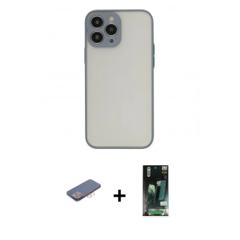 MARSİLYAN™- iPhone 13 Pro Kılıf Ahenk Çizgi Serisi - Şeffaf 360 Full Body Arka Koruyucu + Renkli Kamera Lens Koruma Cam - PE