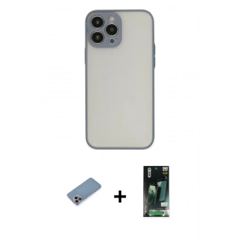 MARSİLYAN™- iPhone 13 Pro Kılıf Ahenk Çizgi Serisi - Şeffaf 360 Full Body Arka Koruyucu + Shine Kamera Lens Koruma Cam - PE