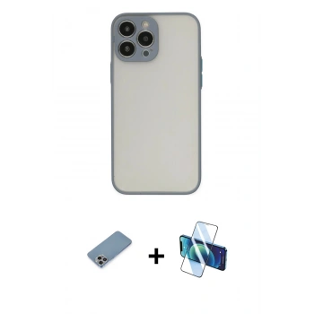 MARSİLYAN™- iPhone 13 Pro Kılıf Ahenk Çizgi Serisi - Siyah 3D Antistatik Seramik Nano Ekran Koruyucu + Shine Kamera Lens Koruma Cam - GI