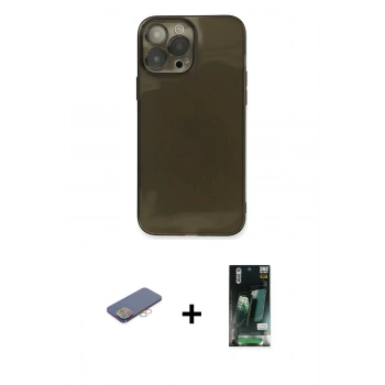 MARSİLYAN™- iPhone 13 Pro Kılıf Ahenk Doku - Şeffaf 360 Full Body Arka Koruyucu + Renkli Kamera Lens Koruma Cam - PE