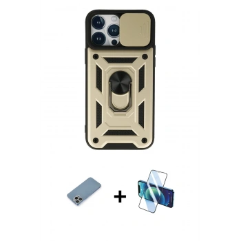 MARSİLYAN™- iPhone 13 Pro Kılıf Ahenk Klasik - Siyah 3D Antistatik Seramik Nano Ekran Koruyucu + Shine Kamera Lens Koruma Cam - GI