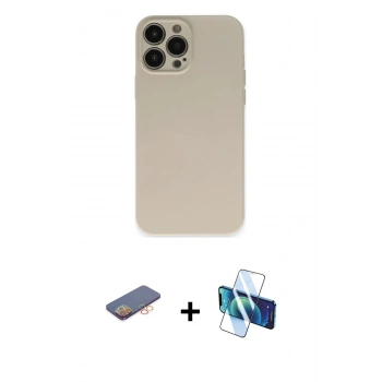 MARSİLYAN™- iPhone 13 Pro Kılıf Ahenk Serisi - Siyah 3D Antistatik Seramik Nano Ekran Koruyucu + Renkli Kamera Lens Koruma Cam - TU