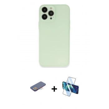 MARSİLYAN™- iPhone 13 Pro Kılıf Atlas Minimal Prime - Siyah 3D Antistatik Seramik Nano Ekran Koruyucu + Renkli Kamera Lens Koruma Cam - PE