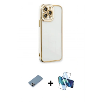 MARSİLYAN™- iPhone 13 Pro Kılıf Çekirdek Klasik Serisi - Siyah 3D Antistatik Seramik Nano Ekran Koruyucu + Shine Kamera Lens Koruma Cam - GI