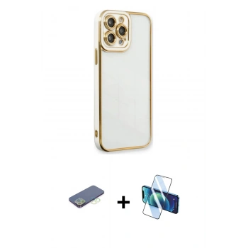 MARSİLYAN™- iPhone 13 Pro Kılıf Çekirdek Klasik Serisi - Siyah 3D Antistatik Seramik Nano Ekran Koruyucu + Renkli Kamera Lens Koruma Cam - YL