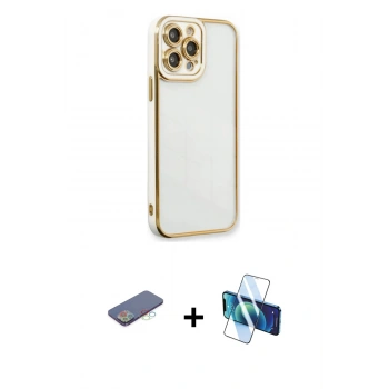 MARSİLYAN™- iPhone 13 Pro Kılıf Çekirdek Klasik Serisi - Siyah 3D Antistatik Seramik Nano Ekran Koruyucu + Renkli Kamera Lens Koruma Cam - MI