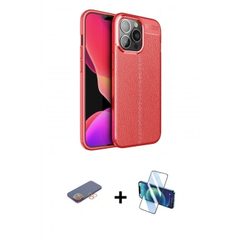 MARSİLYAN™- iPhone 13 Pro Kılıf Doruk Klasik Özel Seri - Siyah 3D Antistatik Seramik Nano Ekran Koruyucu + Renkli Kamera Lens Koruma Cam - TU