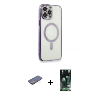 MARSİLYAN™- iPhone 13 Pro Kılıf Doruk Minimal - Şeffaf 360 Full Body Arka Koruyucu + Renkli Kamera Lens Koruma Cam - MI