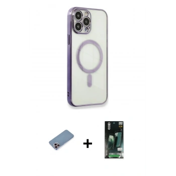 MARSİLYAN™- iPhone 13 Pro Kılıf Doruk Minimal - Şeffaf 360 Full Body Arka Koruyucu + Shine Kamera Lens Koruma Cam - PE
