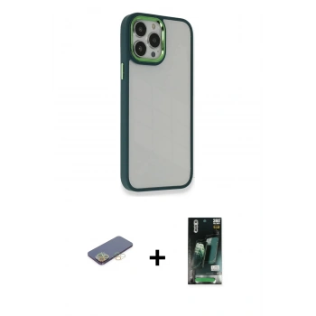 MARSİLYAN™- iPhone 13 Pro Kılıf Eksen Doku Prime - Şeffaf 360 Full Body Arka Koruyucu + Renkli Kamera Lens Koruma Cam - SI
