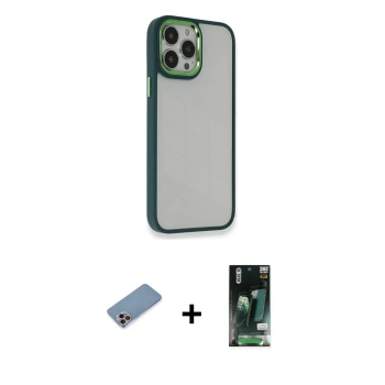 MARSİLYAN™- iPhone 13 Pro Kılıf Eksen Doku Prime - Şeffaf 360 Full Body Arka Koruyucu + Shine Kamera Lens Koruma Cam - PE