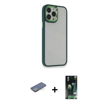 MARSİLYAN™- iPhone 13 Pro Kılıf Eksen Doku Prime - Şeffaf 360 Full Body Arka Koruyucu + Renkli Kamera Lens Koruma Cam - YL
