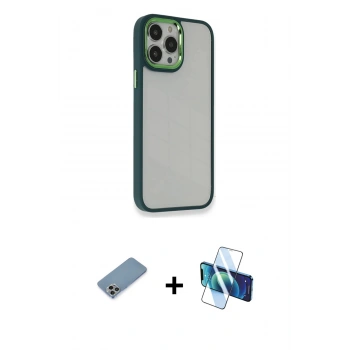 MARSİLYAN™- iPhone 13 Pro Kılıf Eksen Doku Prime - Siyah 3D Antistatik Seramik Nano Ekran Koruyucu + Shine Kamera Lens Koruma Cam - GI