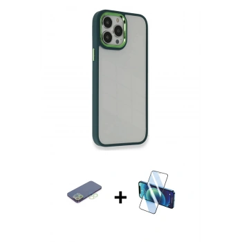 MARSİLYAN™- iPhone 13 Pro Kılıf Eksen Doku Prime - Siyah 3D Antistatik Seramik Nano Ekran Koruyucu + Renkli Kamera Lens Koruma Cam - YL