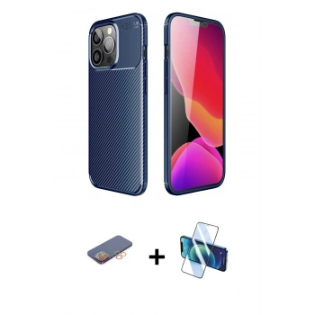 MARSİLYAN™- iPhone 13 Pro Kılıf Eksen Form Prime - Siyah 3D Antistatik Seramik Nano Ekran Koruyucu + Renkli Kamera Lens Koruma Cam - TU
