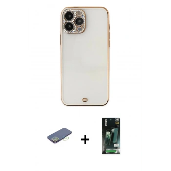 MARSİLYAN™- iPhone 13 Pro Kılıf Eksen Minimal Koleksiyonu - Şeffaf 360 Full Body Arka Koruyucu + Renkli Kamera Lens Koruma Cam - YL