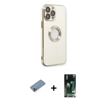 MARSİLYAN™- iPhone 13 Pro Kılıf İz Form Serisi - Şeffaf 360 Full Body Arka Koruyucu + Shine Kamera Lens Koruma Cam - PE