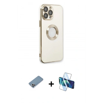 MARSİLYAN™- iPhone 13 Pro Kılıf İz Form Serisi - Siyah 3D Antistatik Seramik Nano Ekran Koruyucu + Shine Kamera Lens Koruma Cam - GI